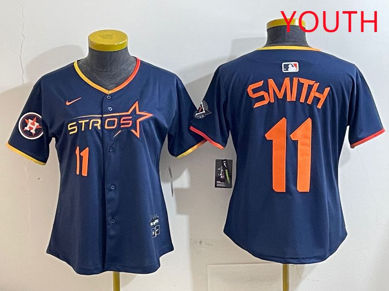 Youth Houston Astros 11 Smith Blue three generations Joint Name Nike 2025 MLB Jersey style 8